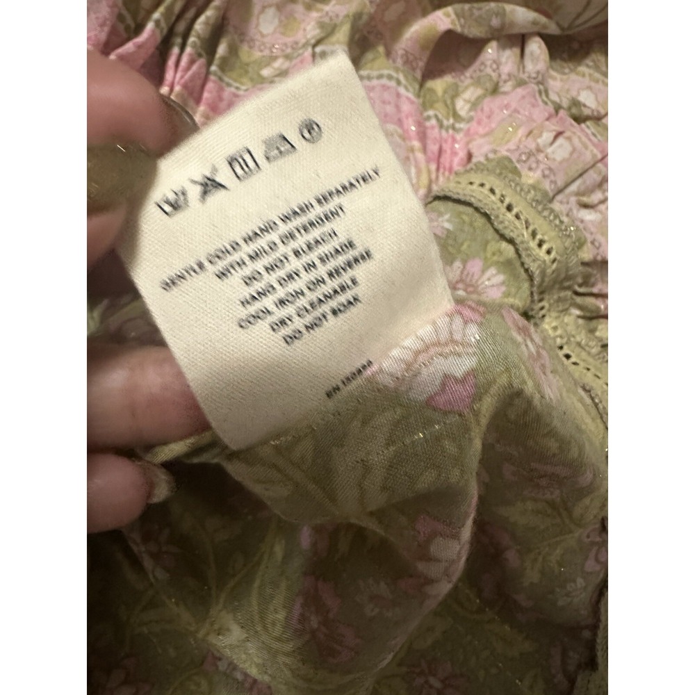 NWT FREE PEOPLE Spell & The Gypsy Dahlia Tunic Floral Dress Sz M Gold Stripe - Picture 6 of 6